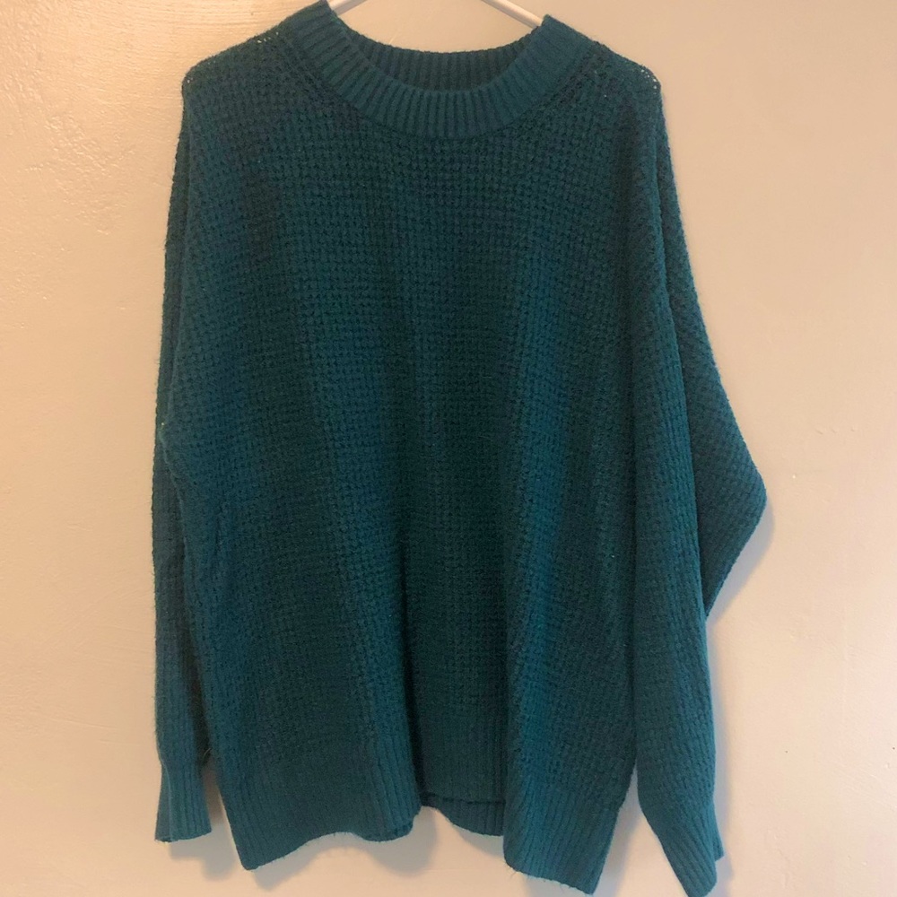 American Eagle crewneck knit oversized soft green blue sweater - Picture 3 of 7